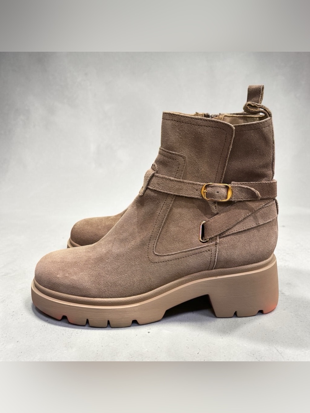 Steve Madden Colletta Suede Taupe Chunky Ankle Boots